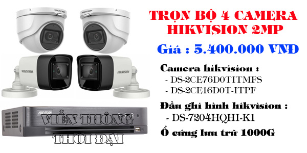 Trọn bộ 4 camera hikvision 2.0 mp
