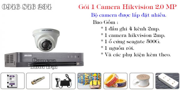 Bộ 1 camera hikvision 2mp phổ biến