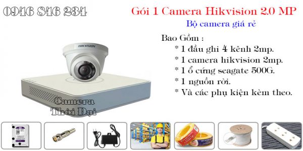 Bộ 1 camera hikvision 2 mp giá rẻ