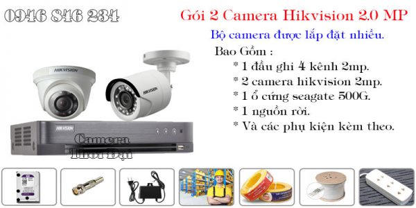 Bộ 2 camera hikvision 2mp phổ biến
